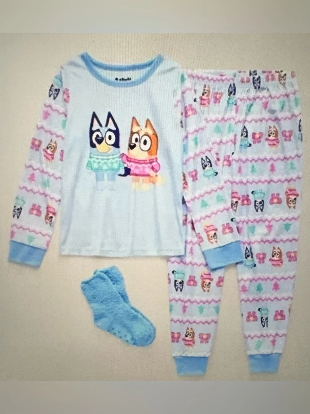 Blue Girls' One-Piece Pajama Set with Character Print